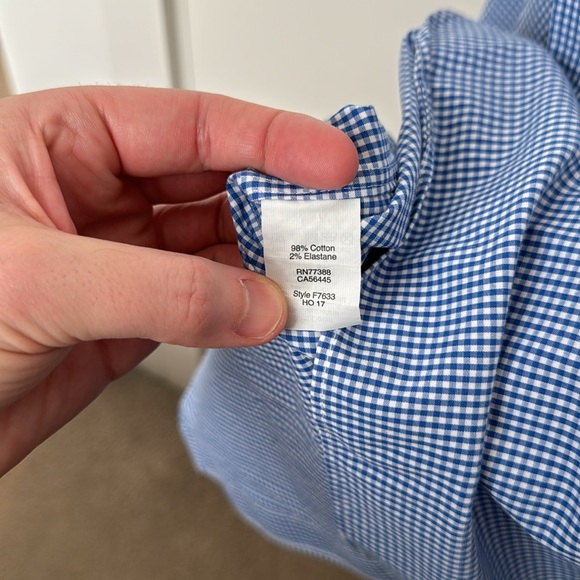 J Crew Men’s Dress Shirt in Blue Gingham Check.  Slim fit, stretch wrinkle free - Picture 4 of 5